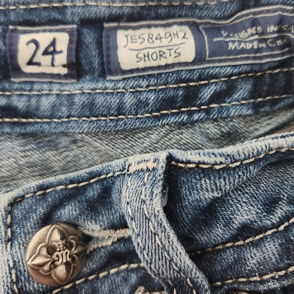 Miss Me Denim Shorts Womens 24 Rhinestone Studded Distressed Blue Festival